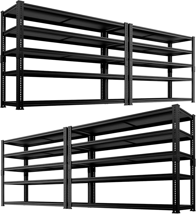 Storage Shelves Heavy Duty 4 PCS, 48"L x 18"W x 72"H Garage Storage Shelves Unit Loads 3700LBS, 5-tier Adjustable Metal Industrial Utility Shelf Rack for Kitchen, Laundry Room, Warehouse, Basement