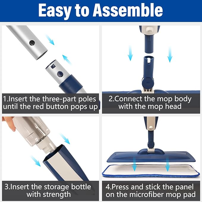 Mops for Floor Cleaning Wet Spray Mop with 14 oz Refillable Bottle and 3 Washable Microfiber Pads Home or Commercial Use Dry Wet Flat Mop for Hardwood Laminate Wood Ceramic