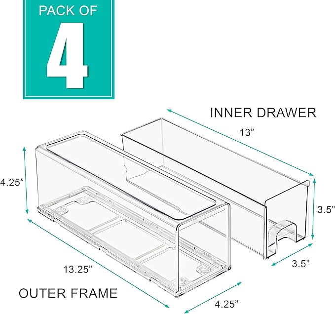 Sorbus Small Clear Storage Drawers (4 Pack) – Acrylic Stackable Storage Bins with Pull-Out Drawers for Fridge, Kitchen, Pantry – Organizer Bins with Handles