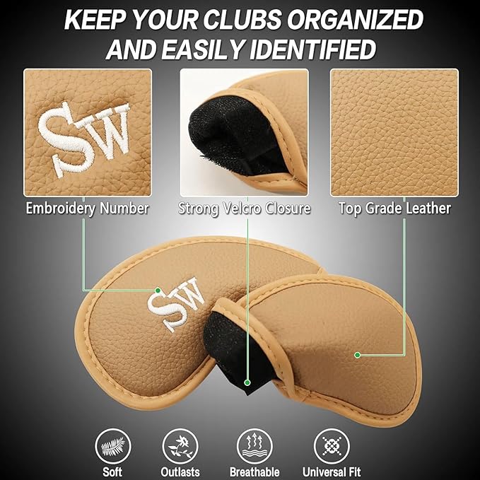 FINGER TEN Premium Synthetic Leather Stylish Iron & Wedge Golf Head Covers Value 12 Piece Set, Embroidered Labels & Fits Most Clubs Gift Set, Travel Protection Accessories