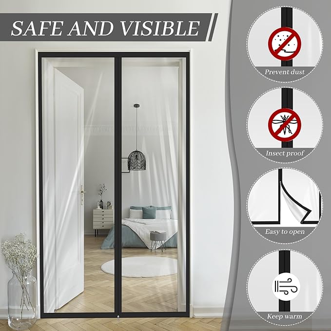 Amylove Zipper 34 x 80 Inch Dust Barrier Door Kit Construction Door Barrier 2.8 x 6.7 ft Reusable Plastic Curtain Cover Containment Standard Doorway Temporary Wall Screen Sheeting for Bathroom Hallway
