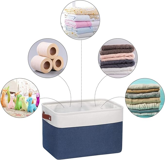 Univivi 4PC Large Storage Baskets Foldable Fabric Storage Bins for Closet Shelf for Organizing Blue Storage Baskets with Handles|Hard Bottom (15”X10.5”X9.5”)