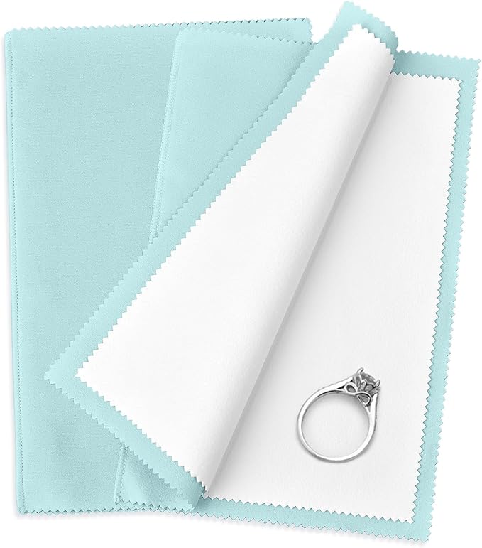 SEVENWELL Silver Polishing Cloth, Jewelry Cleaner Cloth for Sterling Silver Jewelry, Gold, Platinum, Silverware, Diamonds, Gemstones, Coins (Turquoise)