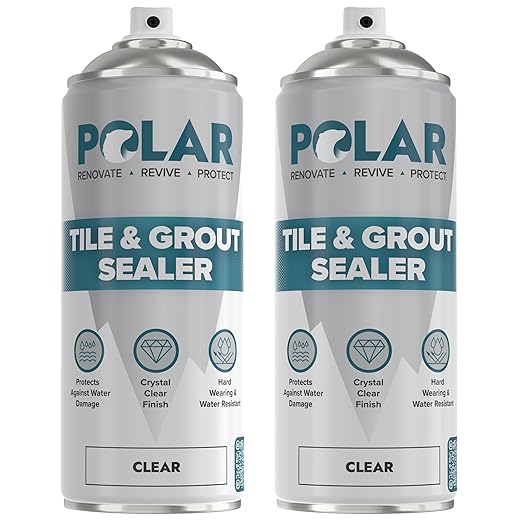 Polar Tile & Grout Sealer Clear Aerosol Spray - 2 x 13.5 Fl Oz | Instantly Waterproofs and Protects Floor Tile Grout | Ideal for Bathroom, Shower & Kitchen | Interior & Exterior Tile Sealer