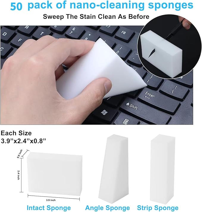 50 Pack Magic Sponge Eraser,Multi-Functional Household Cleaning Kitchen Dish Sponge for Furniture,Extra Thick and Long Lasting Melamine Cleaning Sponges for Bathroom,Bathtub, Sink,Wall Cleaner (50)