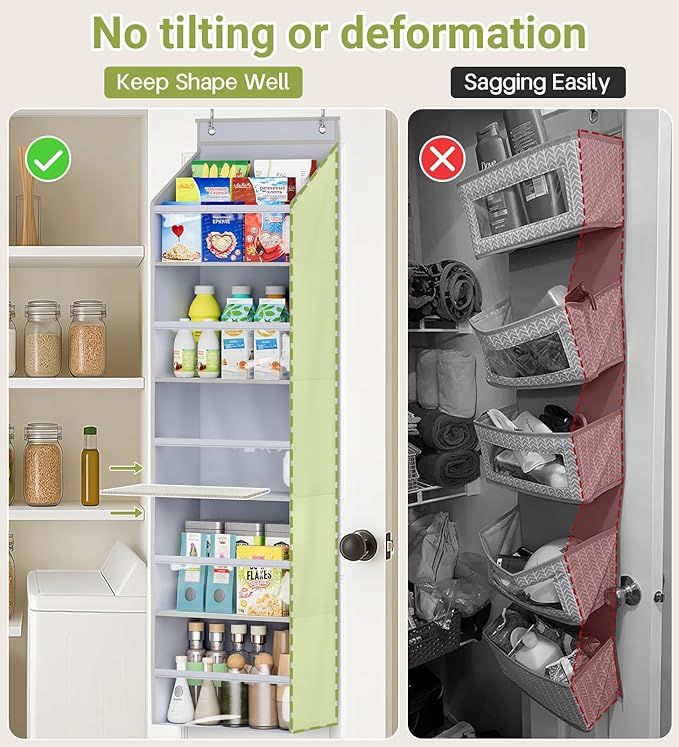 AOODA 2 Pack Over the Door Organizer, Large Capacity Closet Door Hanging Organizer, Clear Deep Pockets Baby Organizer Storage for Nursery, Bathroom, Bedroom, Pantry, Diapers (Grey)