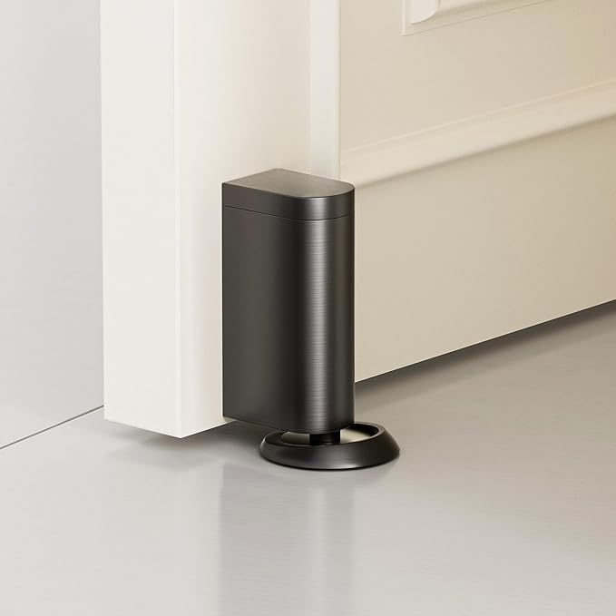 Windproof Magnetic Door Stoppers, 0-0.78" Stroke Mechanical Doorstop, No-Hole Flooring Door Suction with 3M Strong Adhesive and Screws, Black, 1 Pack
