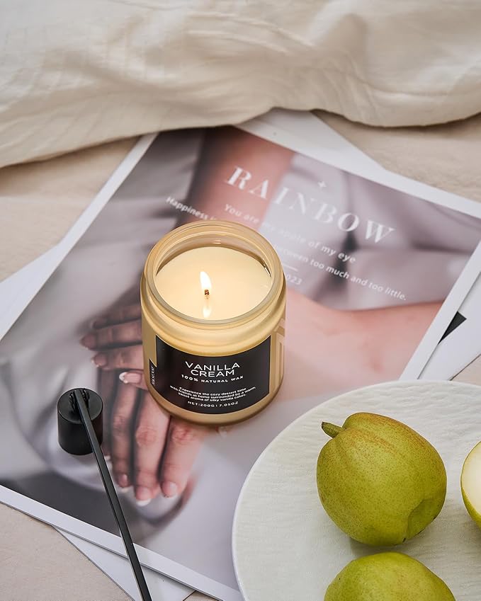 M&SENSE Vanilla Candles 100% Natural Organic Soy Wax Relaxing Aromatherapy Scented Candle, 7.05oz 50 Hours Burning Time Non Toxic Housewarming Gifts for Women and Men
