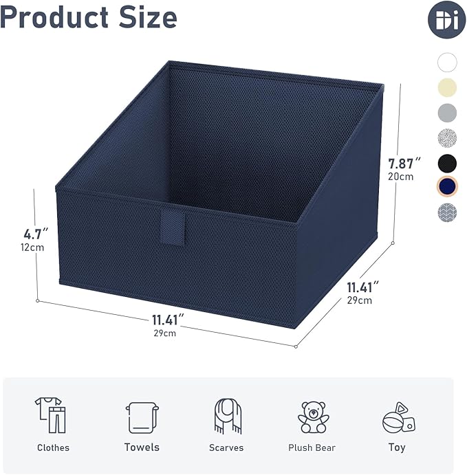 DIMJ Closet Storage Bins 8 Pack - Fabric Trapezoid Organizer Bin, Foldable Storage Baskets for Shelves, Closet Shelf Organizer, Clothing Storage Box for Toys, Books, Towel, Clothes,Navy Blue