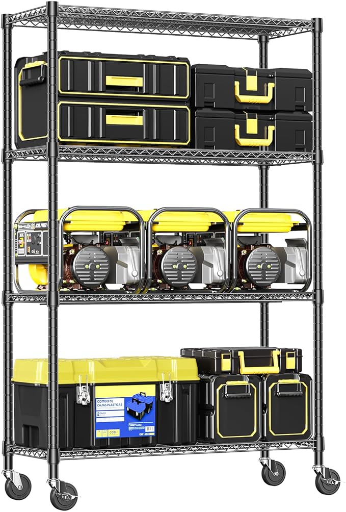 IZEUK Heavy Duty Garage Shelving, 4 Tier Wide Metal Storage Shelf Rack, Adjustable Utility Organizer for Basement, Warehouse, Garage, Black, 23.6" D x 53.1" W x 73.6" H