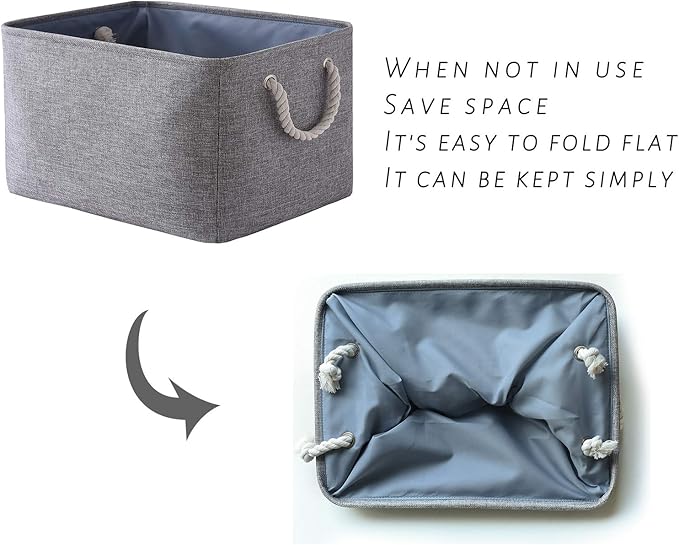 TcaFmac Storage Bins for Organization - Large 3 Pack Canvas Storage Basket for Shelves with Handles, Collapsible Baskets for Organizing for Closet Dog Laundry (Grey 16x12x8 inch)