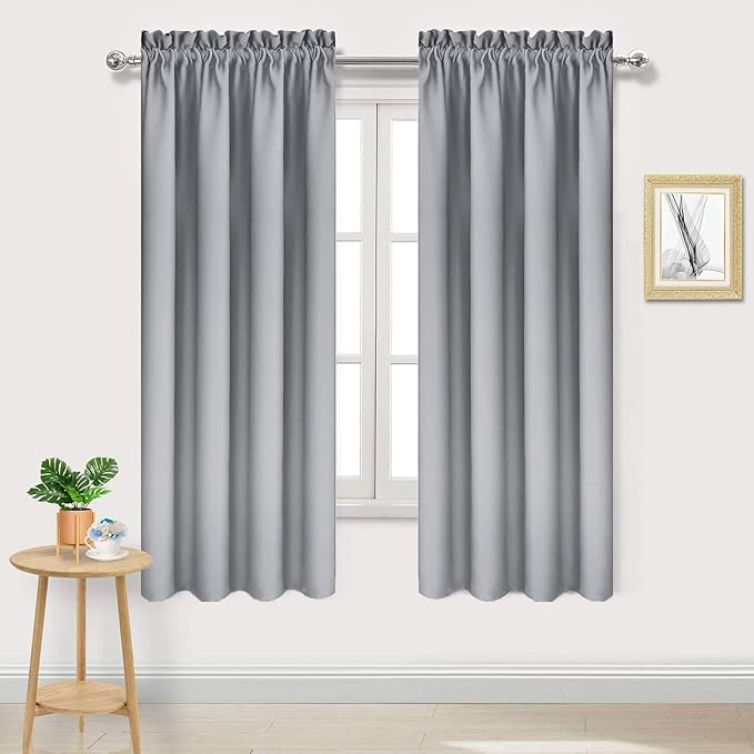 DWCN Blackout Curtains Room Darkening Thermal Insulated Bedroom Curtains Window Curtain Panels, 38 x 54 inches Long, Set of 2 Silver Grey Rod Pocket Drapes