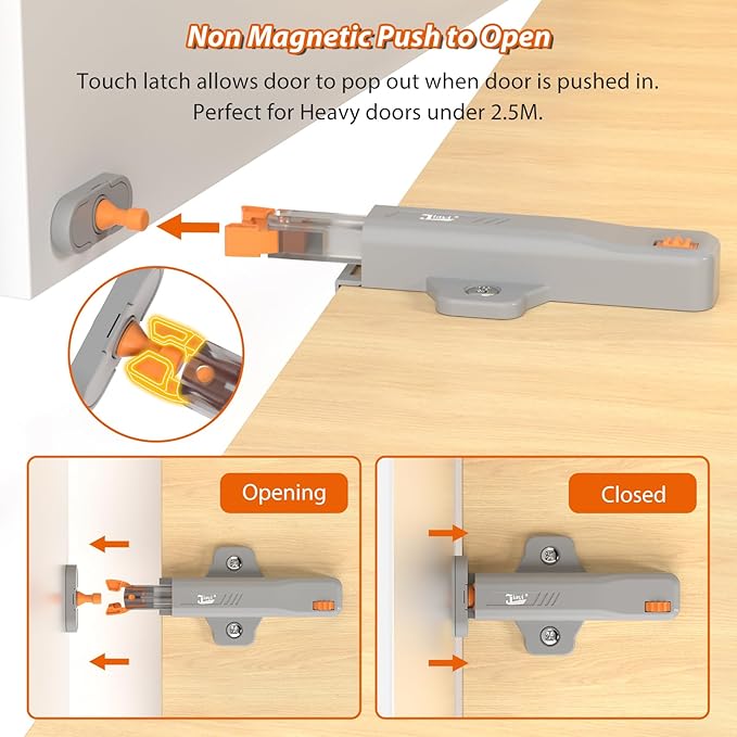 Push Touch Latches for Cabinets, Jiayi 4 Pack Heavy Duty Push Lock Door Latch, Cabinet Press Out Latch for Door, Non Magnetic RV Drawer Catch Closure, Open Latch Kitchen Hidden Door Opener