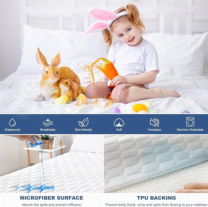 GRT King Mattress Protector Waterproof, 100% Waterproof Quilted Fitted Mattress Pad, Noiseless Hollow Cotton Mattress Cover, fits up to 21" Deep, Dust Proof White