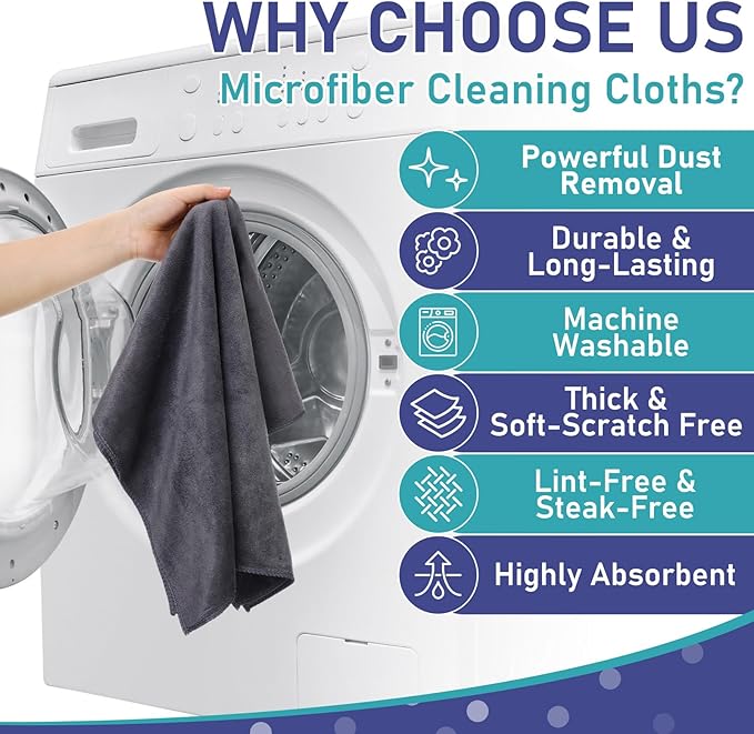 Newwiee 6 Pcs Extra Large Microfiber Cleaning Cloth 30" x 20" Washable Reusable Microfiber Towel Streak Free Lint Free Cloth for Cleaning Home Glass Office Window Bathrooms (Gray)