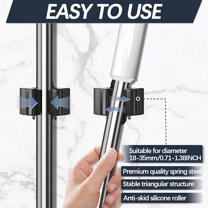 3-H Stainless Steel Broom Holder Wall Mount 12-Pack- Heavy Duty Mop Organizer, Wall Mounted Broom Storage with Secure Mounting for Kitchen Laundry Garage Bathroom (Space Saving)
