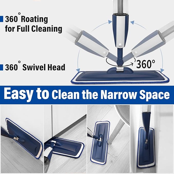 Mops for Floor Cleaning Wet Spray Mop with 14 oz Refillable Bottle and 3 Washable Microfiber Pads Home or Commercial Use Dry Wet Flat Mop for Hardwood Laminate Wood Ceramic
