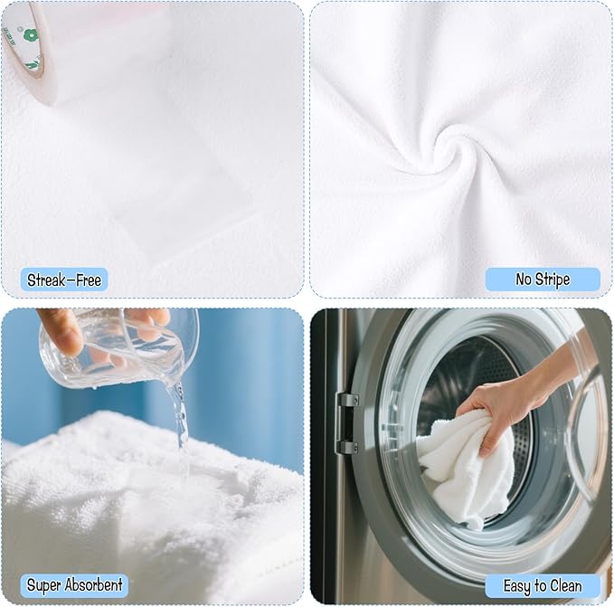 6 Pack Extra Large Microfiber Cleaning Cloths 20"x30", Lint-Free Reusable Towels for Home, Glass, Windows, Office, Kitchen, Bathroom – White