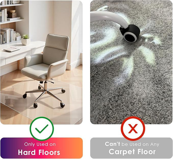 Kuyal Clear Chair mat for Hardwood Floor 51 x 63 inches Transparent Floor Mats Wood/Tile Protection Mat for Office & Home (51" X 63" Rectangle)