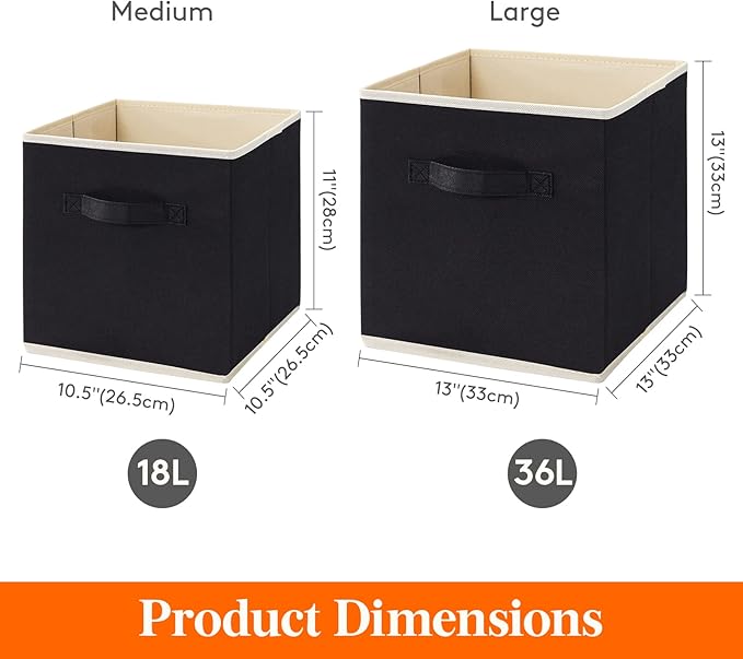 Lifewit Collapsible Fabric Storage Cubes Bins Set 11 Inch, Foldable Cubby Organizers Boxes, 6 Pack Organizing Baskets for Shelf, Closet, Utility Room, Storage Room, 18L Black
