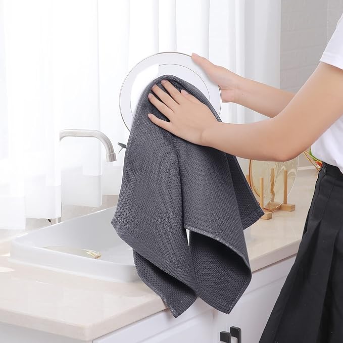Homaxy 100% Cotton Waffle Weave Kitchen Dish Towels, Ultra Soft Absorbent Quick Drying Cleaning Towel, 13 x 28 Inches, 6-Pack, Dark Grey
