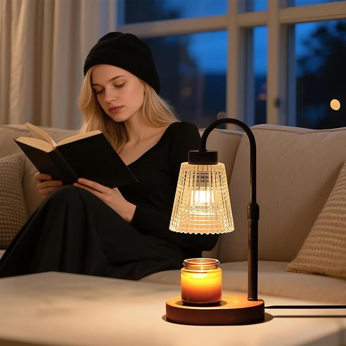 Black Candle Warmer Lamp WithTimer and Dimmer,Fragrance Electric Wax Melt Warmer with 2 Bulbs,Scented Jar Lamp,Mother's Day/Birthday/Christmas Gifts for Mom/Wife,Home Decor,Adjustable Height