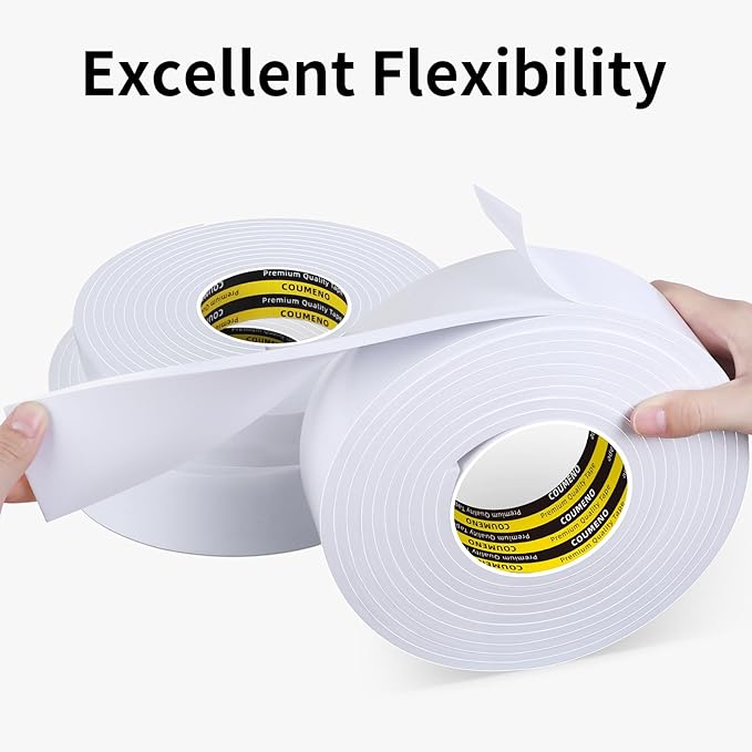 Single-Sided EVA Foam Tape Single-Sided Sealing Strip Foam Pad Sponge Tape,Self-Adhesive Insulation Sealing Tape (White) 1.2inX16.4FT