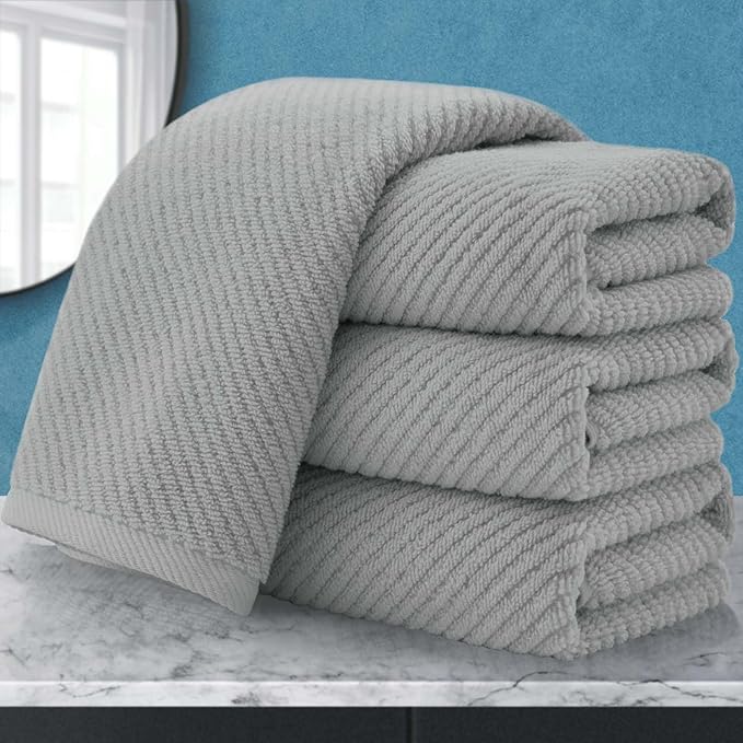 VOOVA & MOVAS Grey Hand Towels for Bathroom, Large 18" x 28" - 100% Cotton | Lightweight | Thick | Quick Dry | Soft | Absorbent, Bathroom Hand Towels Set of 4, Grey Towel Gift Set