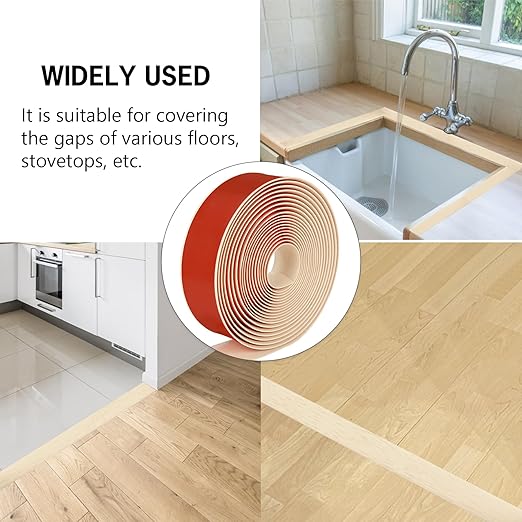 20Ft Floor Transition Strip Self Adhesive Vinyl Cover Floor Strip Flat Divider Transition Strip Wood Grain Design for Laminate Floor Gaps and Doorway Transitions (20Ft x 2 Inch, Beige)