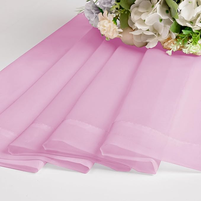 Chyhomenyc Sheer Valances for Windows 2 Pack, Small Window Curtains for Living Room Bathroom Cafe Laundry Basement, Modern Top Dual Rod Pocket Voile Curtain, 42W x 18L inches, Pink