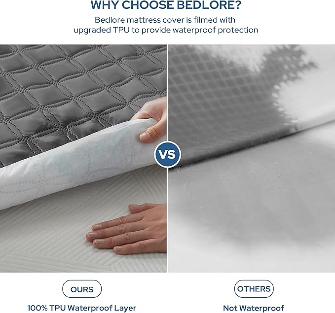 BEDLORE Waterproof Mattress Protector, Noiseless California King Size Mattress Pad with Deep Pocket Fitted Up to 6-18 inches, Soft Breathable Dirt-Proof Bed Mattress Cover for Bedroom(Gray)