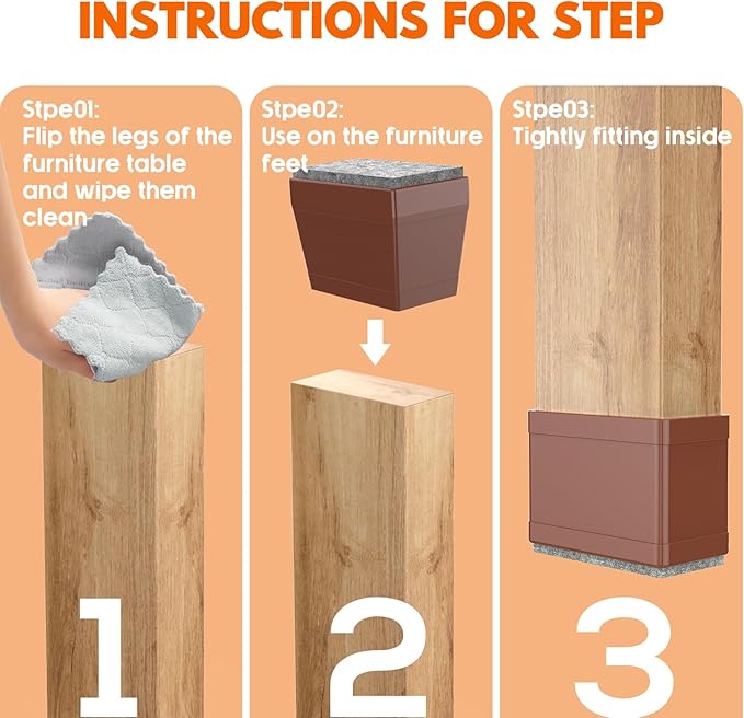 Rectangle Chair Leg Protectors for Hardwood Floors,16 PCS Silicone Covers to Protect Wood Tile Floors Felt Pads Furniture Leg Caps Reduce Noise. Easy to Move.(Brown,1.5 x 2.5 Inch,Rectangle)