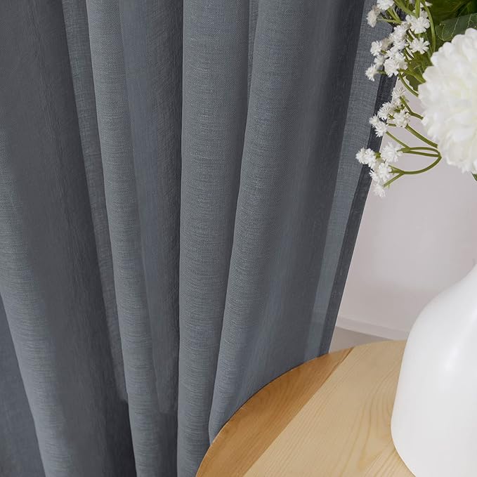 Tollpiz Sheer Tier Curtains Kitchen Linen Textured Half Curtain Sheers Light Filtering Rod Pocket Voile Bathroom Short Curtains for Farmhouse, 25 x 30 inches Long, Dark Grey, Set of 2 Panels