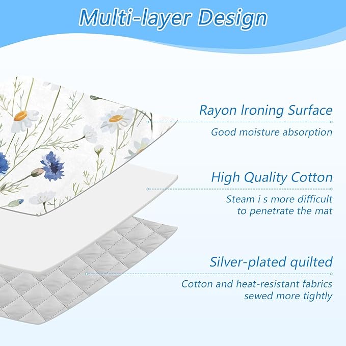 Ironing Mat Thickened Ironing Blanket Travel Portable Double-Side Using Ironing Pad Travel Isolate Heat Pad Cover for Washer Dryer Table Top Countertop (27.6x47.2in) Daisy
