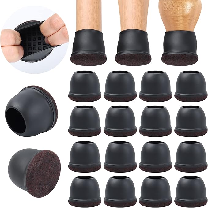 Ezprotekt 24 Pcs Extra Large Chair Leg Floor Protectors for Hardwood Floors, Felt Furniture Pads Covers, Floor Protectors for Chair, Round Bar Stool Leg Protectors Caps (XL Fit: 1.4"-1.65", Black)