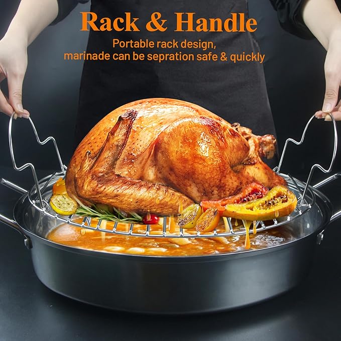 16.5inch Oval Roasting Rack for Oven, Gifts for Mom Men Wife, Stainless Steel Cooling Rack with Handle, Wire Rack for Cooking, Grilling, Drying