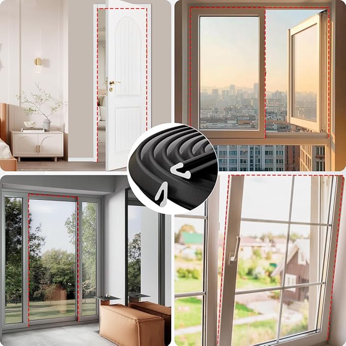 V Shape Foam Weather Stripping Door Frame Seal Strip 33FT Black, Draft Stopper, Insulation Winter, Weatherstripping, Gap Sealing, Soundproofing, Self-Adhesive Used for Exterior Front Door Side