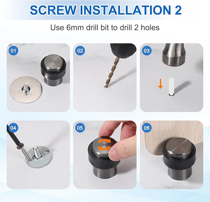 PATIKIL 2Set Round Door Stoppers, 80mm Stainless Steel Door Stop Doorstop Wedge Metal Cylinder Self Adhesive with Screw for Bottom of Door Floor Inside, Gold Tone