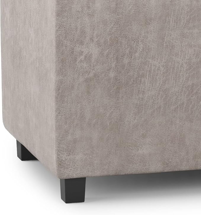 SIMPLIHOME Avalon 42 inch Wide Contemporary Rectangle Storage Ottoman in Distressed Grey Taupe Vegan Faux Leather, Assembled, for the Living Room, Entryway and Family Room