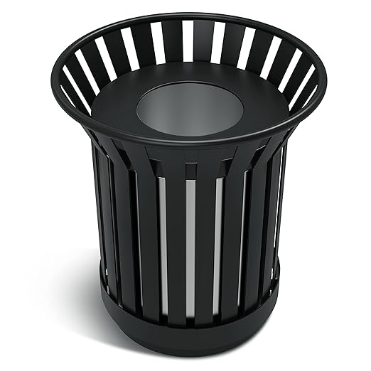 8Gallon/30L Commercial Outdoor & Indoor Metal Trash Can, Outdoor Slatted Trash Receptacle with Metal Linner, All Weather Resistant Large Outside Zone Round Garbage Bin for Street, Park, School - Black