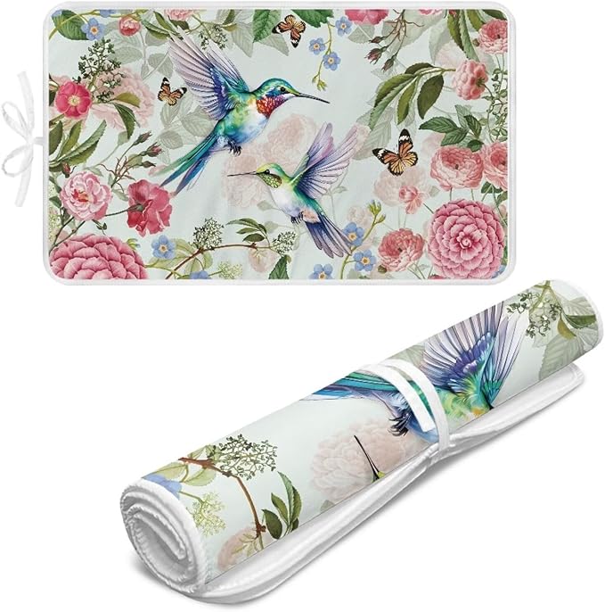 Ironing Mat Foldable Ironing Pad Portable Board Iron Board Alternative Cover,Hummingbird Floral Small Iron Mat for Table Top,Washer and Dryer 32 x 16 Inch
