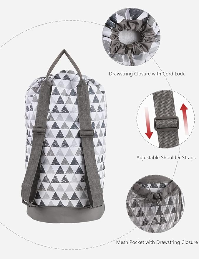 Dalykate Backpack Laundry Bag, Laundry Backpack with Shoulder Straps and Mesh Pocket Durable Nylon Clothes Hamper Bag with Drawstring Closure for College, Travel, Laundromat, Apartment
