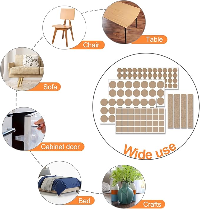 Felt Furniture Pads 300 Pieces, Furniture Pads for Hardwood Floors, Floor Protectors for Furniture Legs, Felt Pads for Furniture Beige