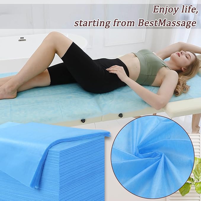 31" x 71" Disposable Bed Sheets for Massage Table Waterproof Massage Table Sheet Soft Non Woven Fabric SPA Bed Cover Breathable for Massage Beauty Tattoos 100PCS (Blue)