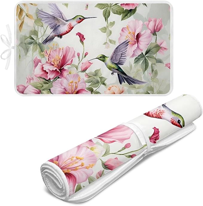 Hummingbird Ironing Mat for Table top Washer,Dryer,Countertop,Floral Print Portable Iron Pad Blanket for Washer Dryer Countertop Travel 32 x 16 Inch Small Ironing Pads