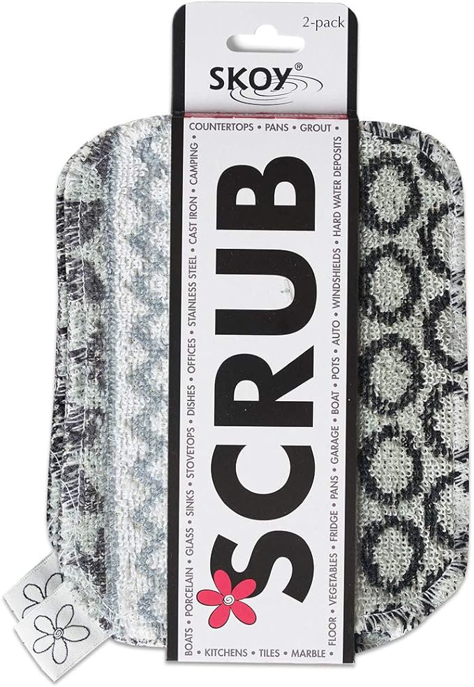 Skoy Scrub, 2-pack Reusable, Non-Scratching Dish Scrubber for Kitchen and Household Cleaning, Planet-Friendly, Dishwasher Safe Soft Scrub, Monochromatic Colors