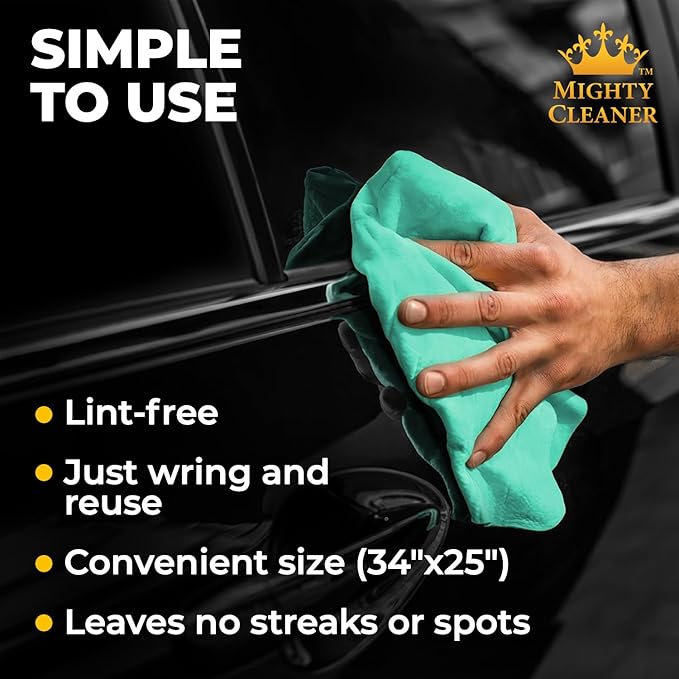 Premium XL Shammy Towel for Car - 2pk (34”x25”) - Super Absorbent Chamois Cloth - Spots & Scratch-Free - Reusable Car Drying Towel