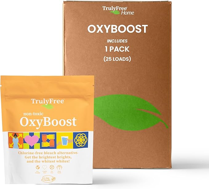 Truly Free OxyBoost - Oxygen Stain Remover Powder for Laundry | Color Safe Stain Remover for Clothes | Chlorine-Free Whitener for Whites & Colors | Oxy Cleaner with Sodium Percarbonate (12.5oz)