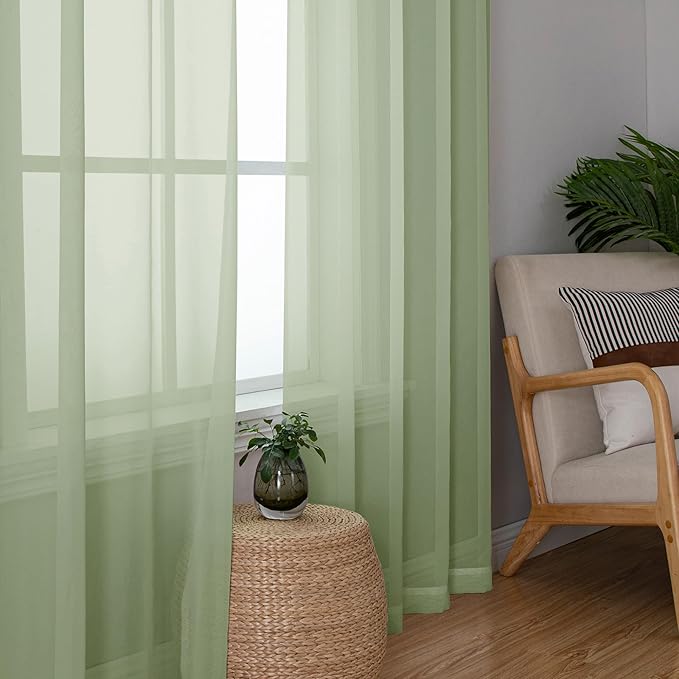 Chyhomenyc Light Green Sheer Curtains 78 Inches Long 2 Panels Set for Living Room, Light Filtering Voile Lightweight Bedroom Curtains, Rod Pocket Solid Window Treatment Drapes, Each 42W x 78L