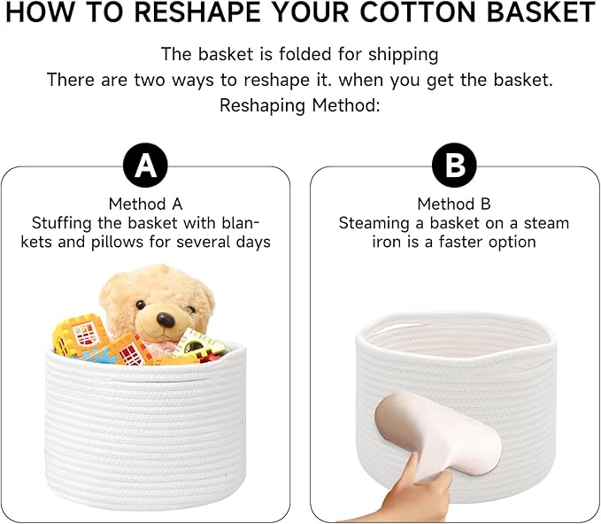 Small Basket for Organizing | Cube Shelf Closet Storage Baskets | 9.7×9.7×7.1” | Woven Rope Gift Basket | Nursery | Round 3 Packs Off White
